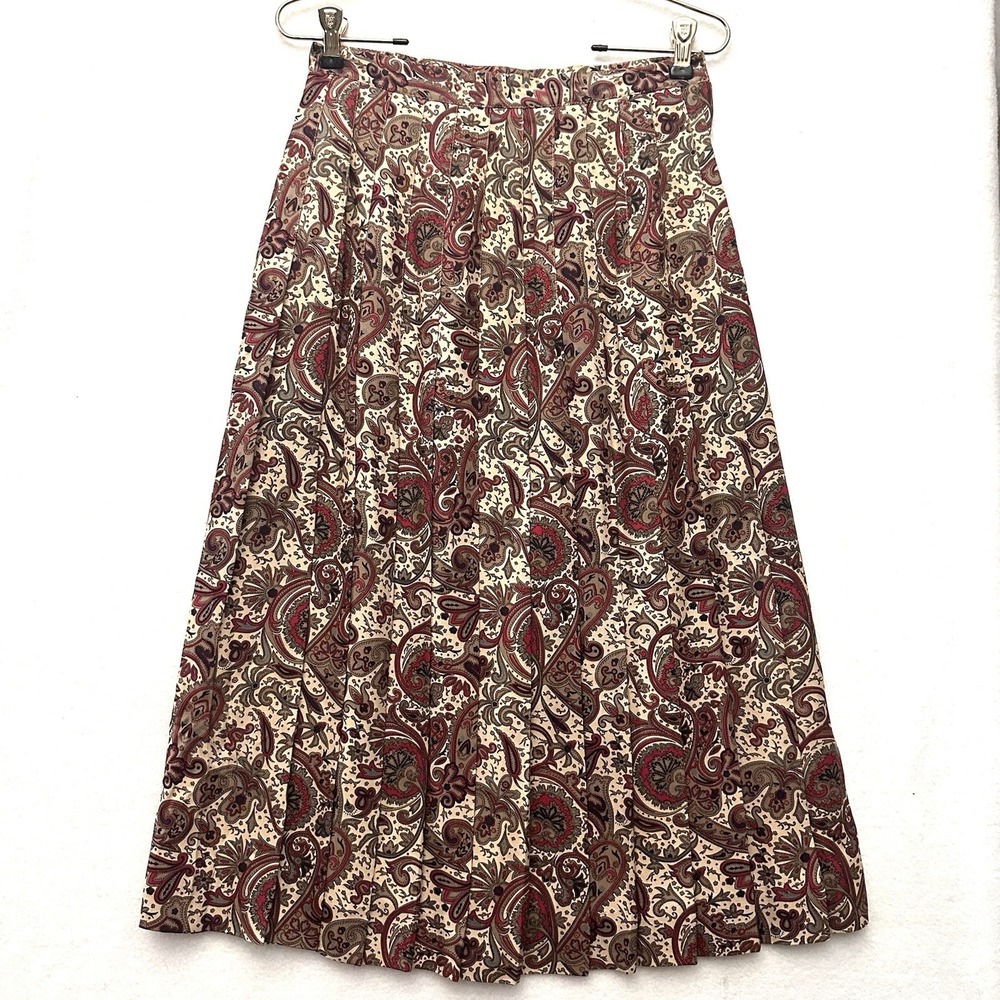 TALBOTS 10P Paisley Pleated Midi Skirt‎ Vintage 70s Made USA